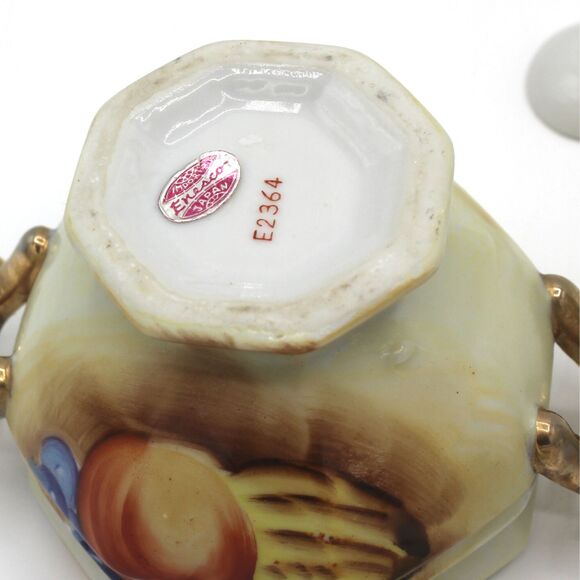 Vintage Porcelain Sugar Creamer Set Enesco Japan Porcelain Fall Fruit Design - Picture 4 of 8